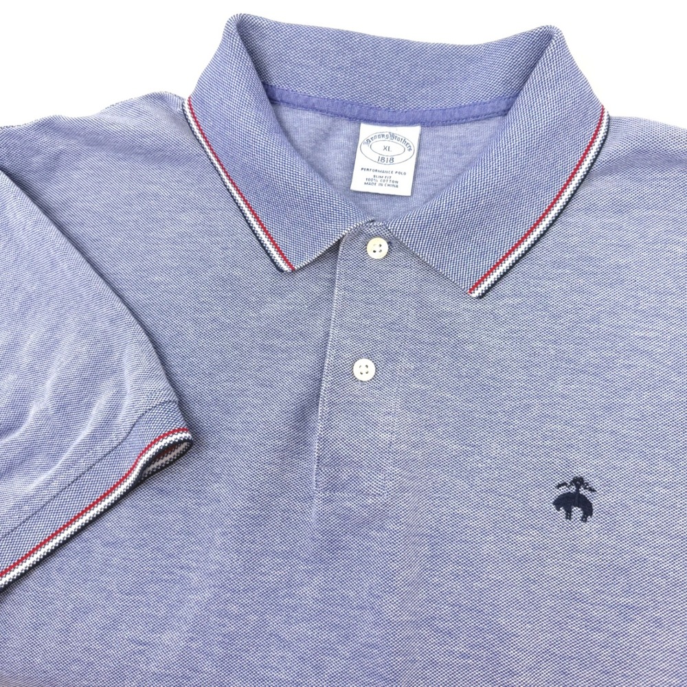 Brooks Brothers 1818 Performance Polo Shirt Mens XL Slim Fit Blue Tipped Cotton
